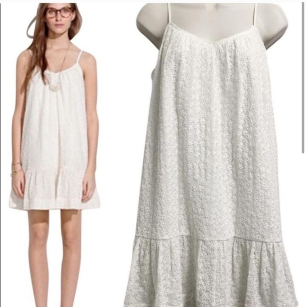 Madewell Embroidered Floral Camo Slip Dress Whimsical In White Size Extra Small